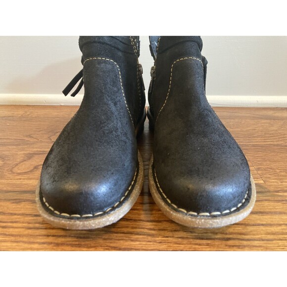 Born Wynter Ankle Boots Black Distressed Leather Tassel Women's Size 6 NWOB - Picture 5 of 11